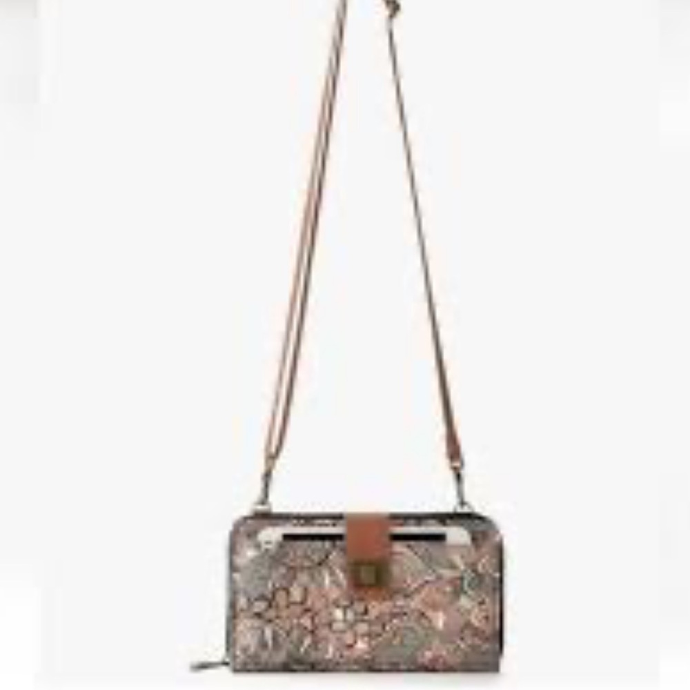 Sakroots Coated Canvas floral boho sienna desert wallet Crossbody Bag NWOT